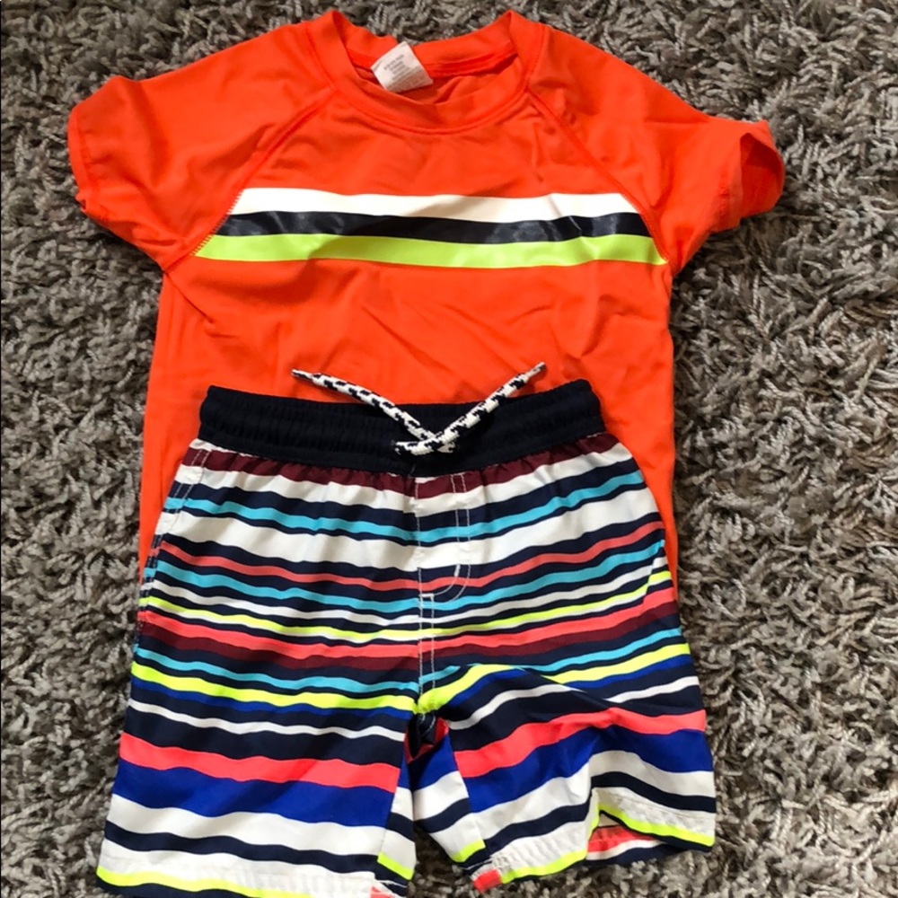 Gymboree swim trunks and rash guard